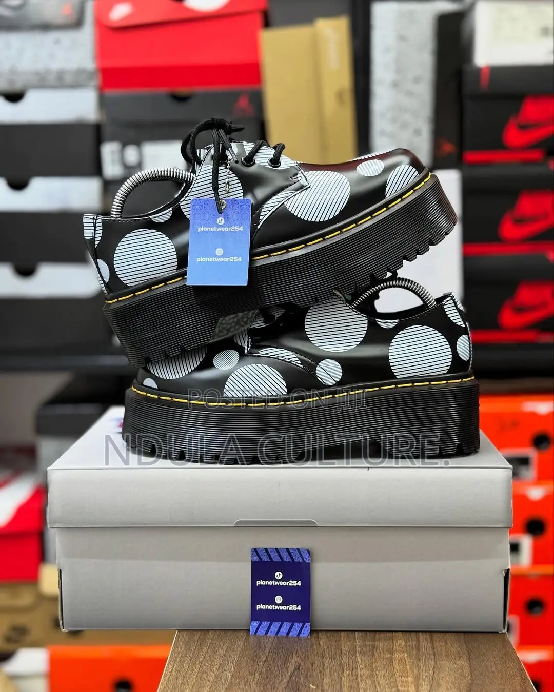 Dr. Martens 1461 Quad Polka Dot Smooth Leather Platform Shoes,