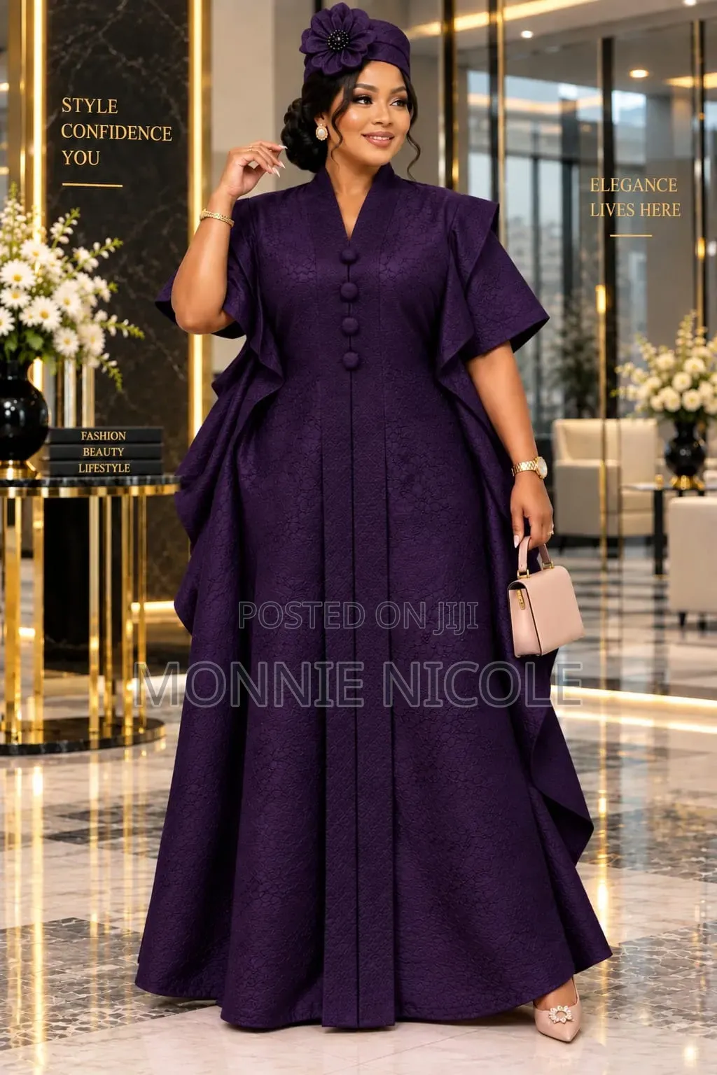 High Quality Purple Boubou/Kaftan With Headgear