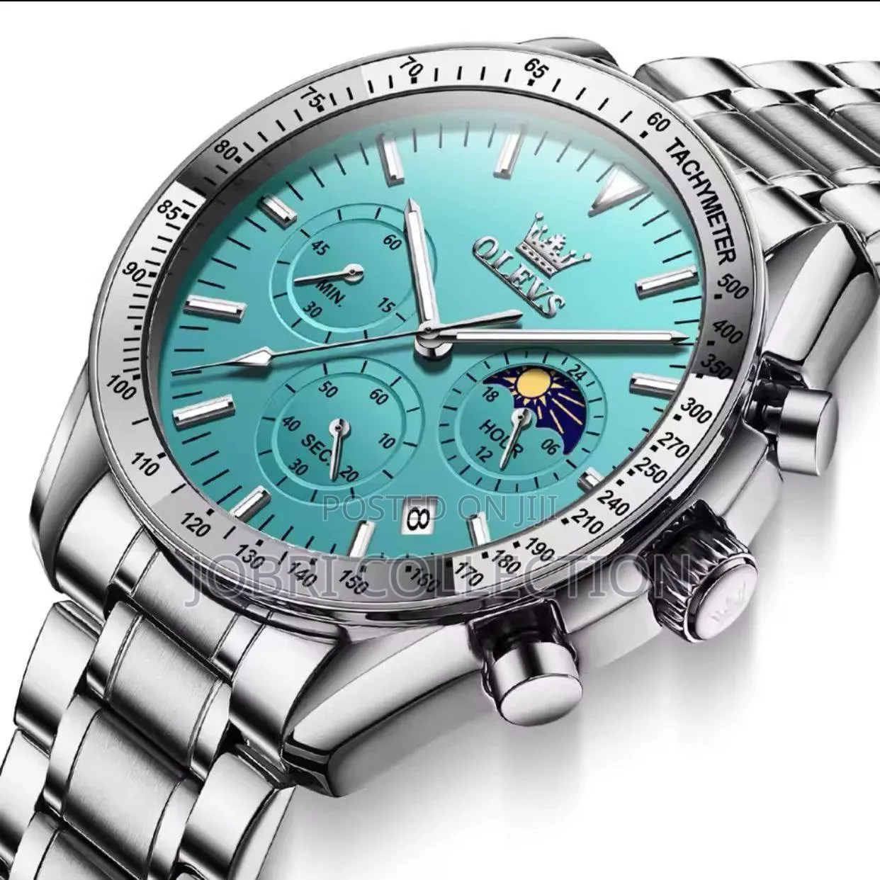 Blue Face Olevs Chronograph Gents Stainless Steel Watch
