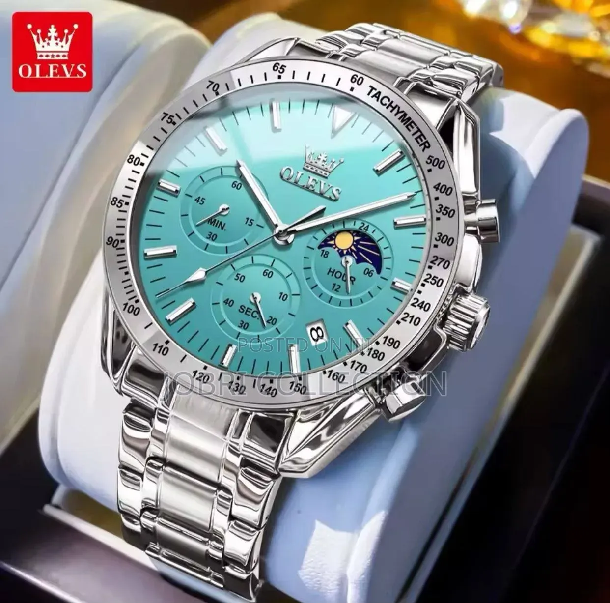 Blue Face Olevs Chronograph Gents Stainless Steel Watch