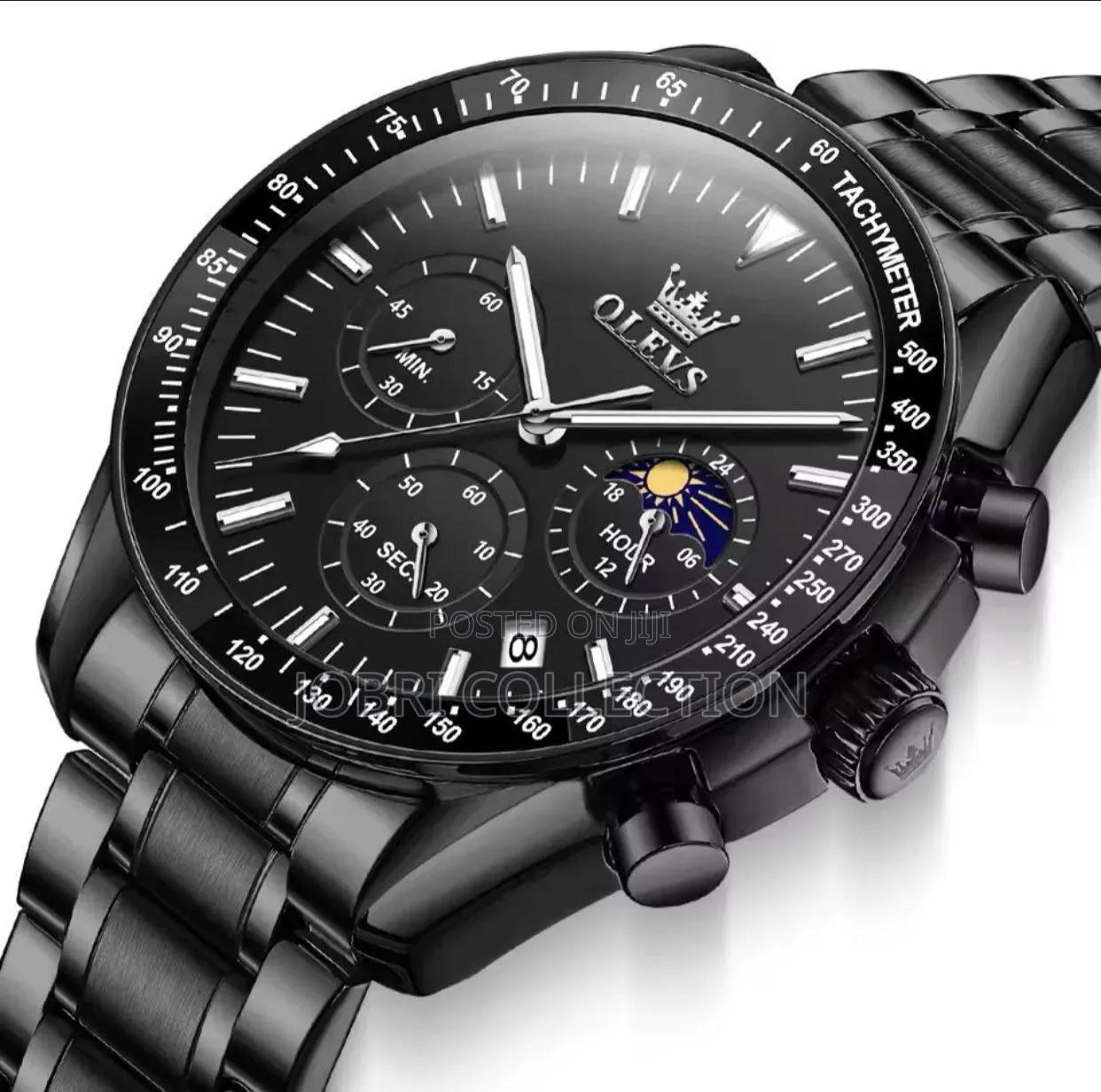 Black Olevs Gents Stainless Steel Chronograph Watch