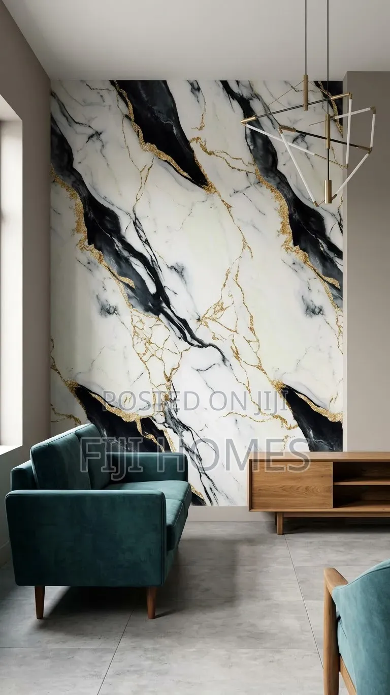 Marble Sheet Premium Wall Decor | 3x1m | Black, White & Gold