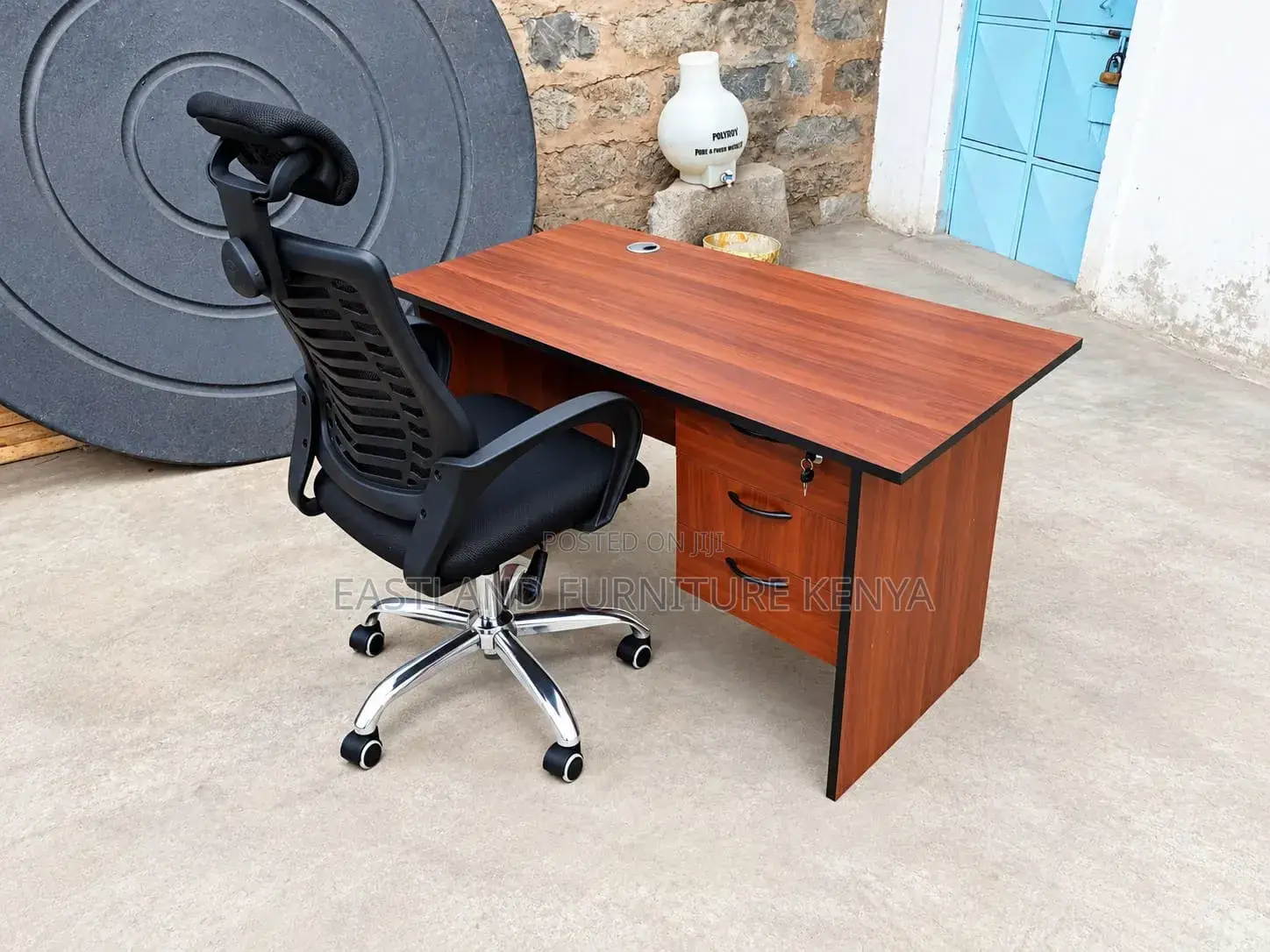 Office Desk With 2 Drawers and Ergonomic Office Chair