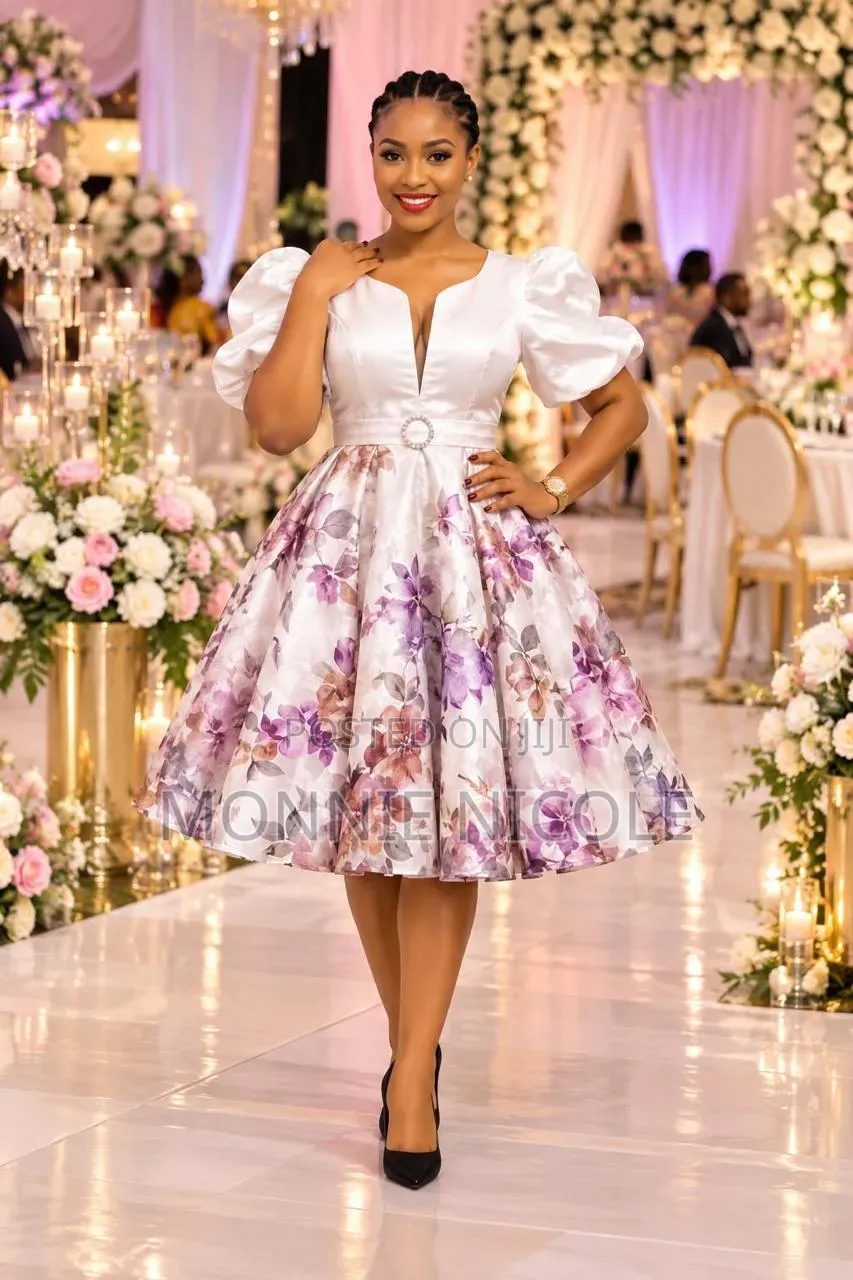 Classy Floral-Green Balloon Dress. Skater Style