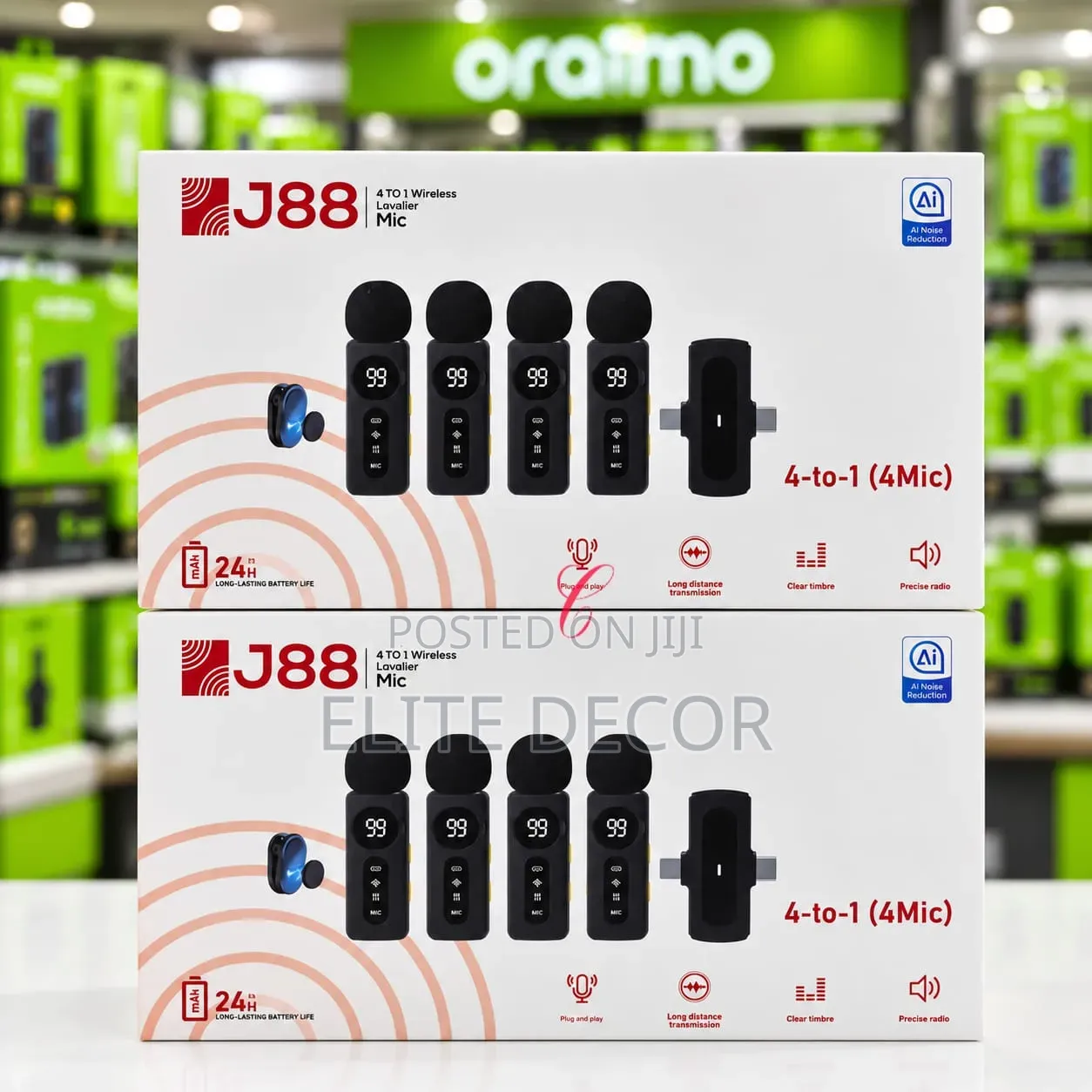 J88 4-in-1 Wireless Lavalier Microphone | 4 Mics | AI Noise Reduction