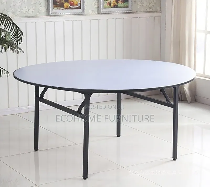 Round Folding Table With Black Metal Legs, 8 to 10 People