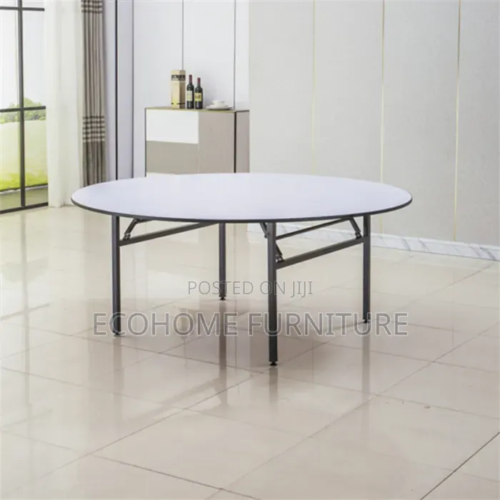 Round Folding Table With Black Metal Legs, 8 to 10 People