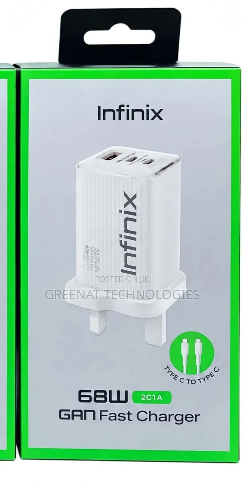 Infinix 68W GAN Fast Charger Laptop Type C to Type C Cable Original