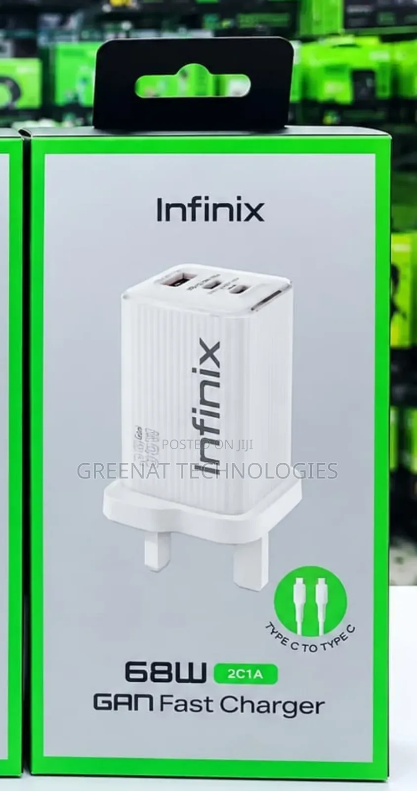Infinix 68W GAN Fast Charger Laptop Type C to Type C Cable Original