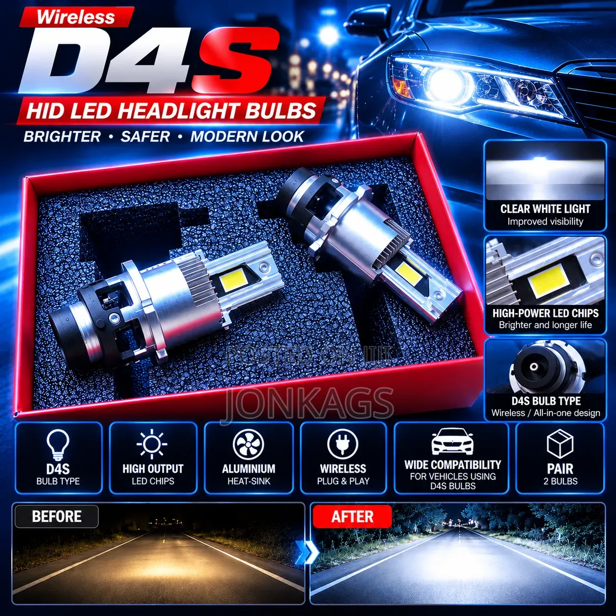 Wireless D4R HID LED Headlight Bulb