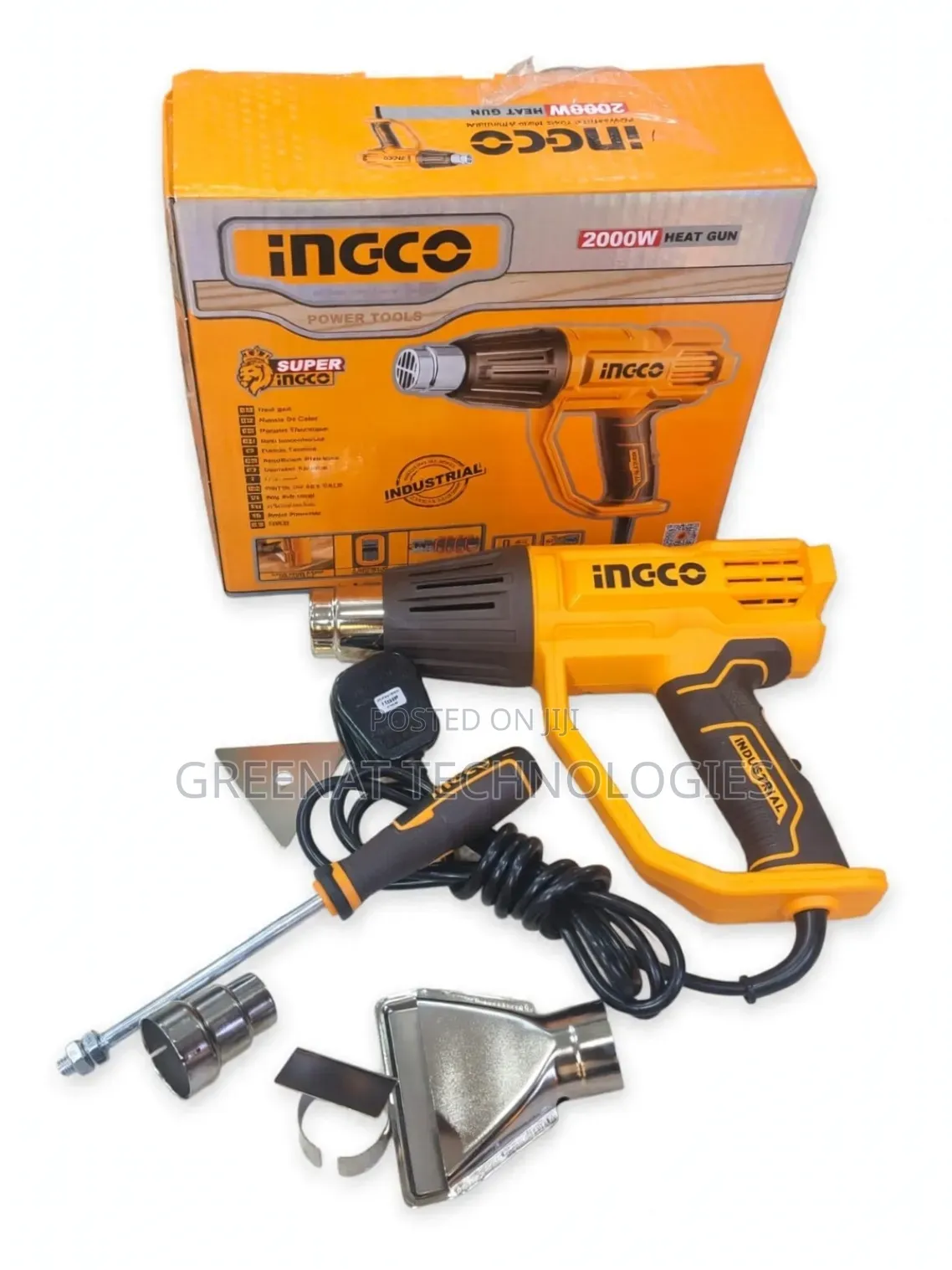 Ingco Heat Gun 2000W Industrial Super Ingco With Nozzles + Scraper Set