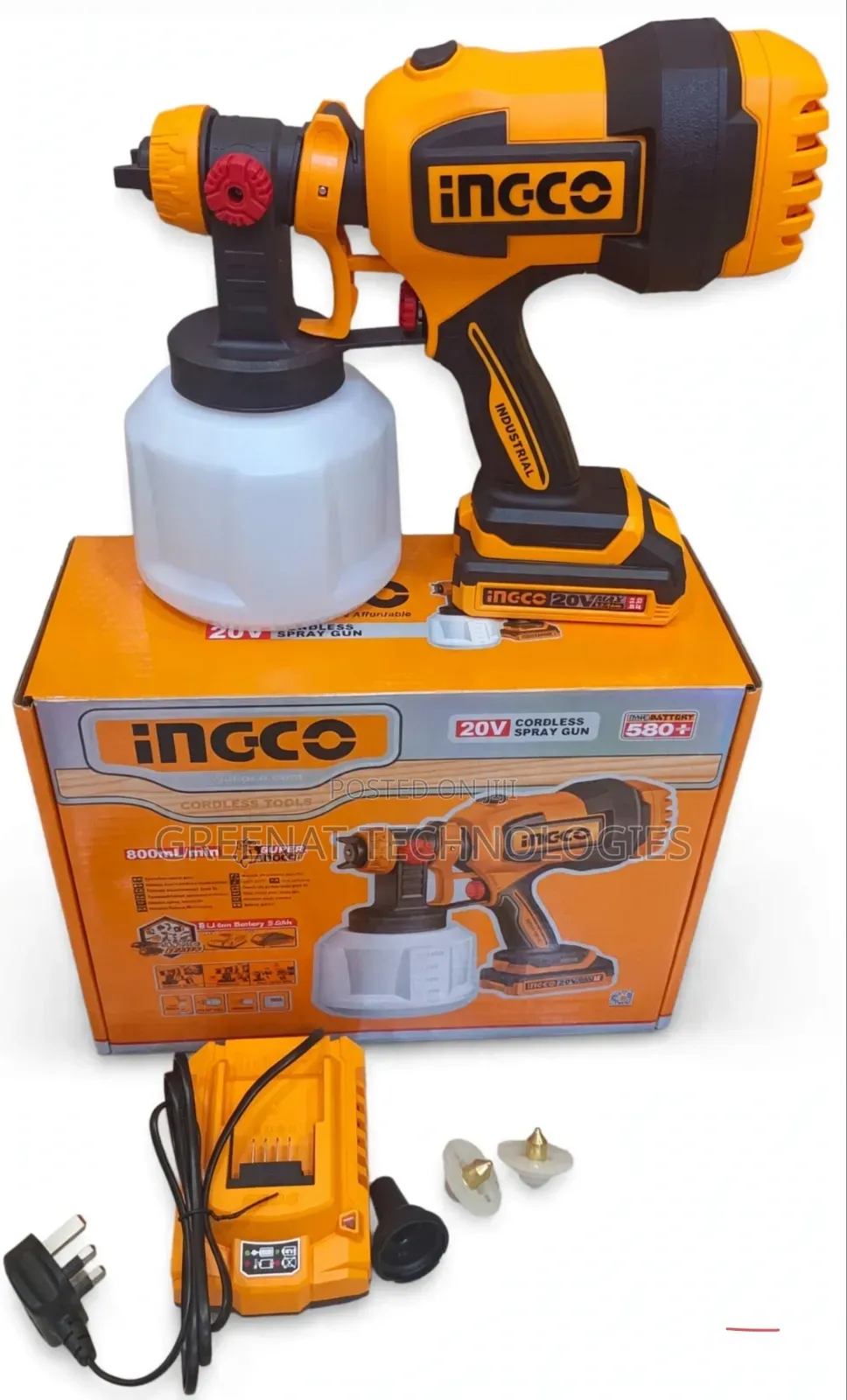 Ingco Cordless Spray Gun 20V 800ml/Min With 2.0Ah Battery + Charger