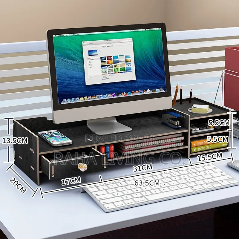 Bamboo Monitor Stand Riser | Desk Storage Organizer | Drawer