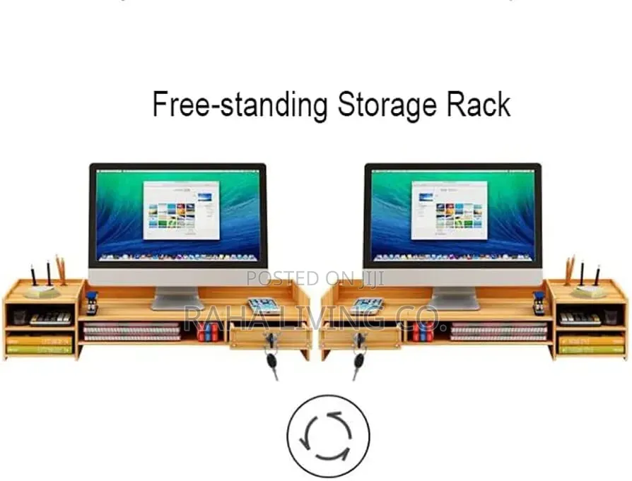 Bamboo Monitor Stand Riser | Desk Storage Organizer | Drawer