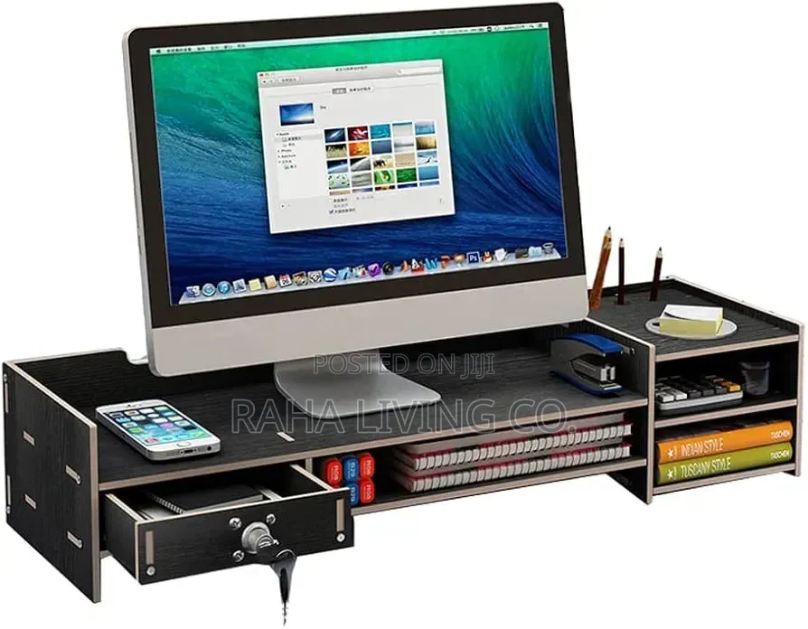 Bamboo Monitor Stand Riser | Desk Storage Organizer | Drawer