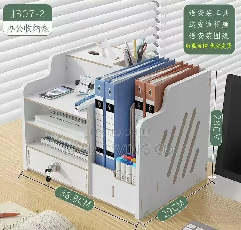 Bamboo Desk Organizer | File Shelf + Pen Holder + Drawer