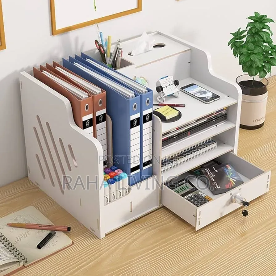 Bamboo Desk Organizer | File Shelf + Pen Holder + Drawer