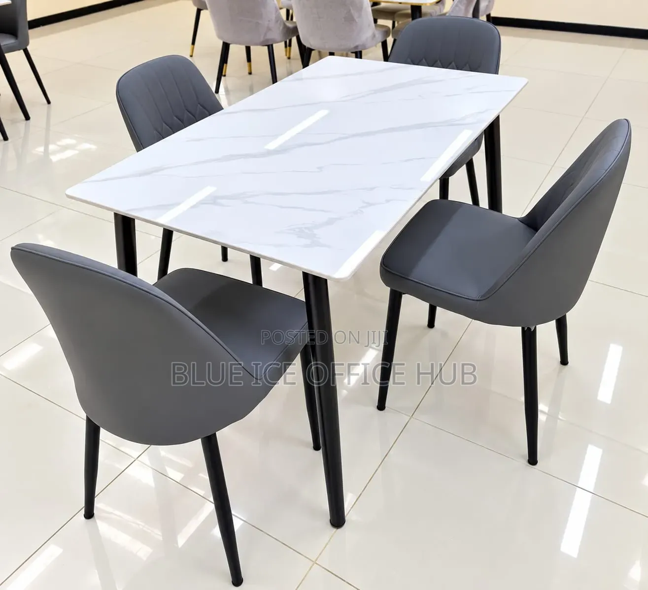 4 Seater Dining Table Set With Grey Modern Chairs.