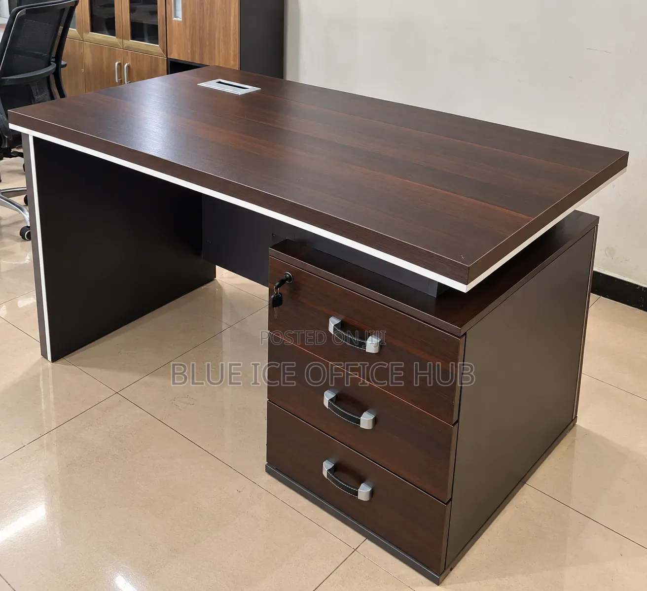 Executive Office Desk With 3 Drawer Pedestal & Cable Port.