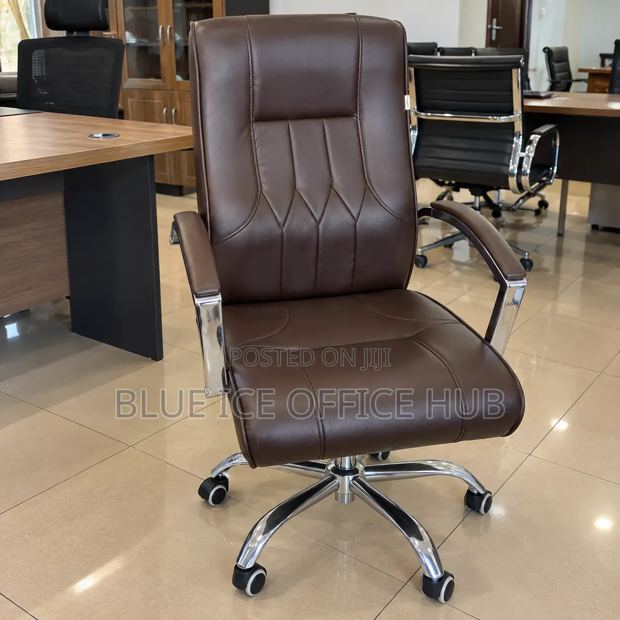 Brown Leather Executive Office Chair – High Back