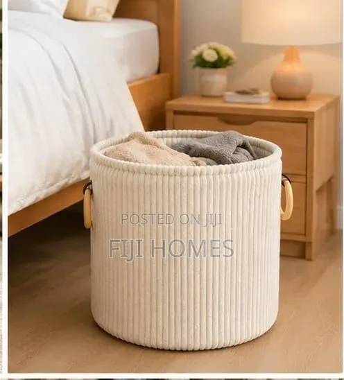 Velvet Corduroy Laundry Basket | Cream & Grey