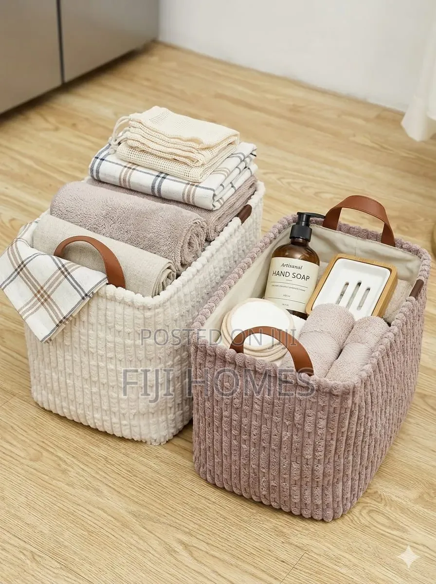 Corduroy Storage Basket | 38x27x28cm | Cream & Brown