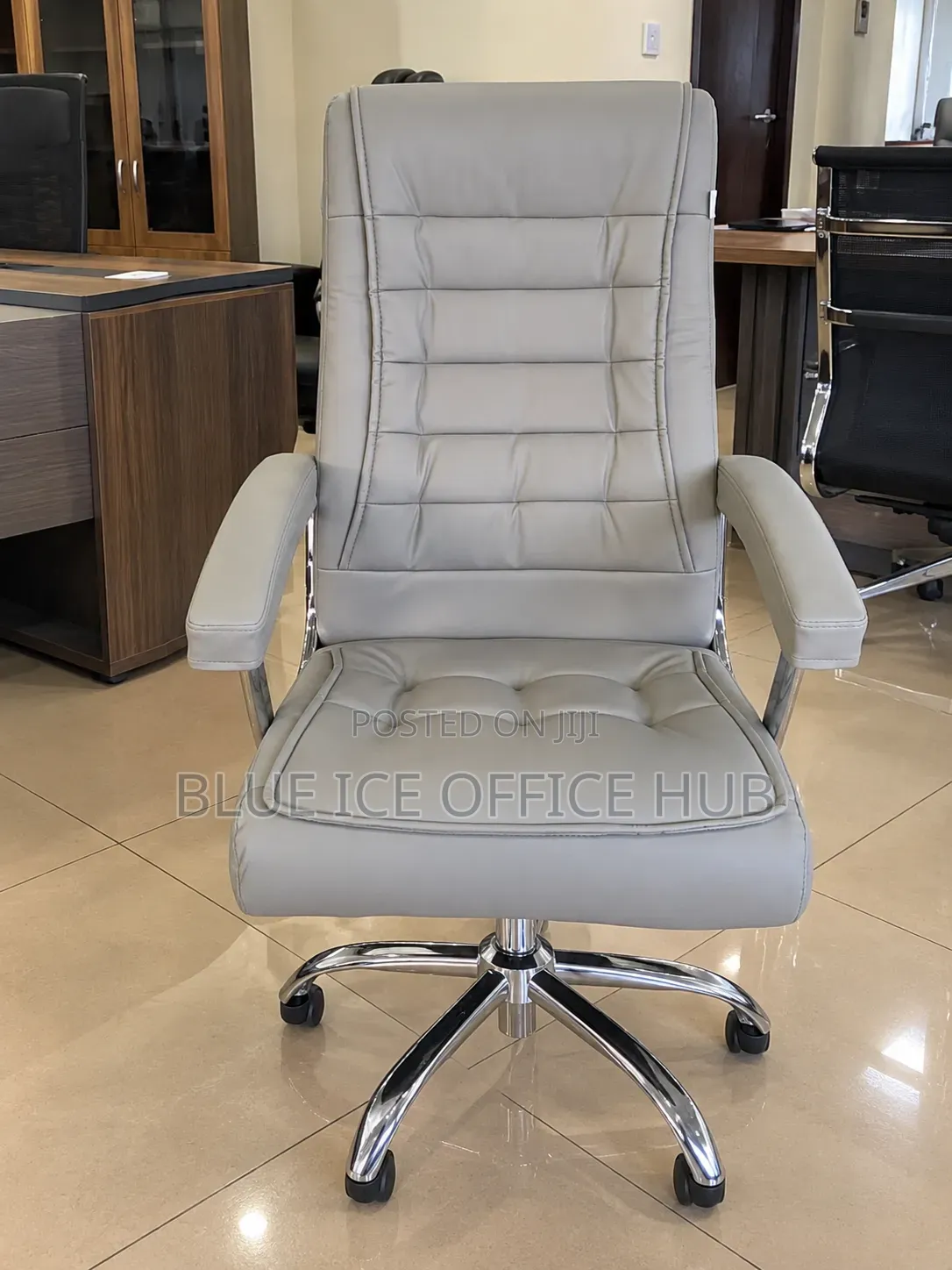 Grey High Back Executive Office Chair – White Leather