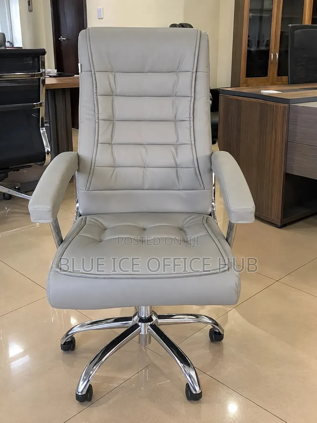 Grey High Back Executive Office Chair – White Leather