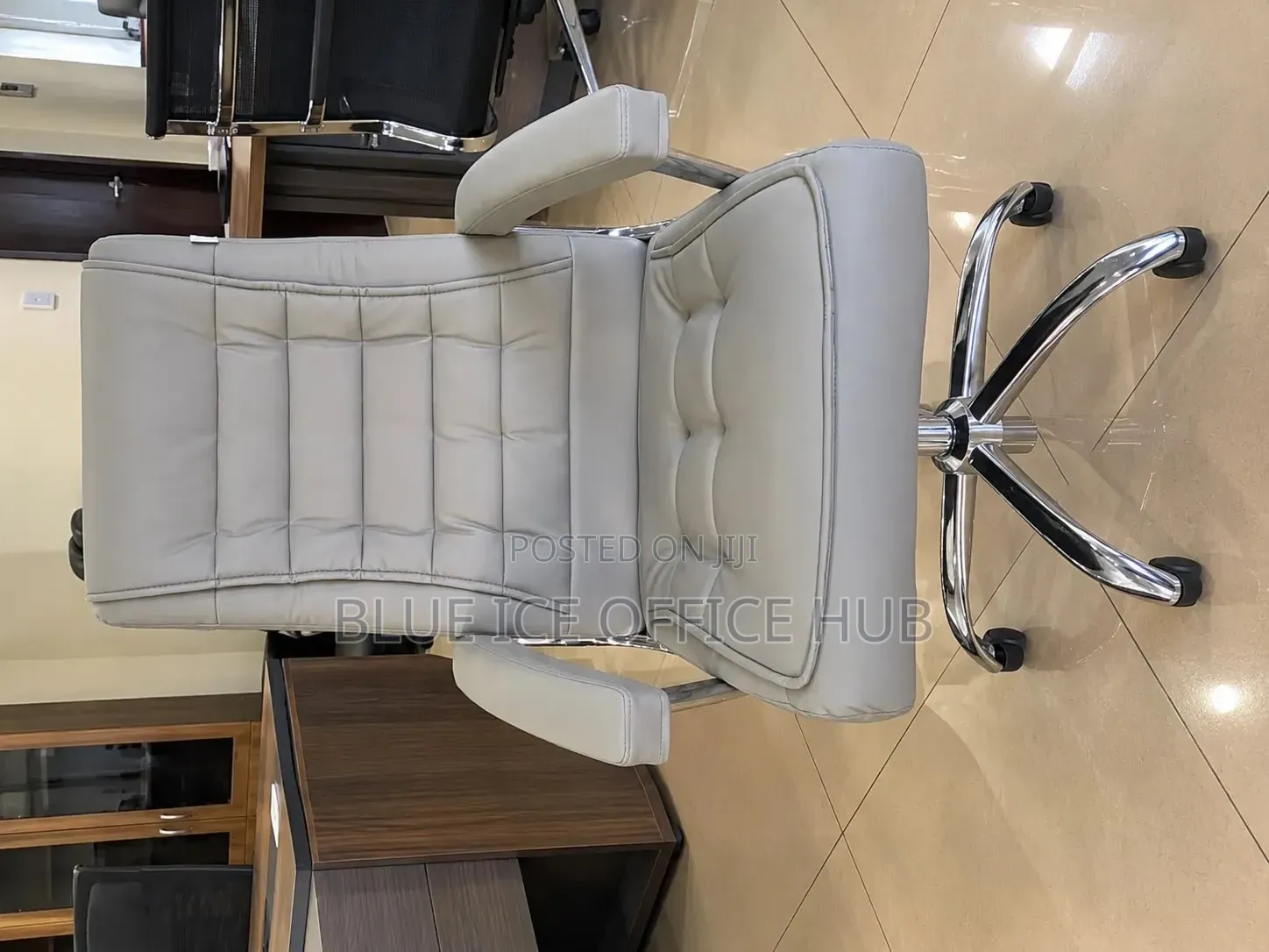 Grey High Back Executive Office Chair – White Leather
