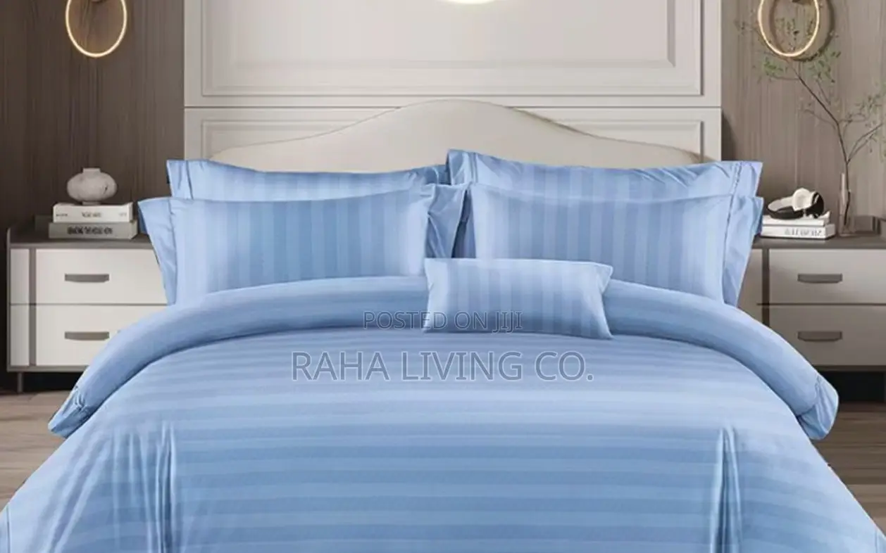 Hotel Quality Plain Striped Duvet Set | 6x6 6x7 | 6pc Cotton