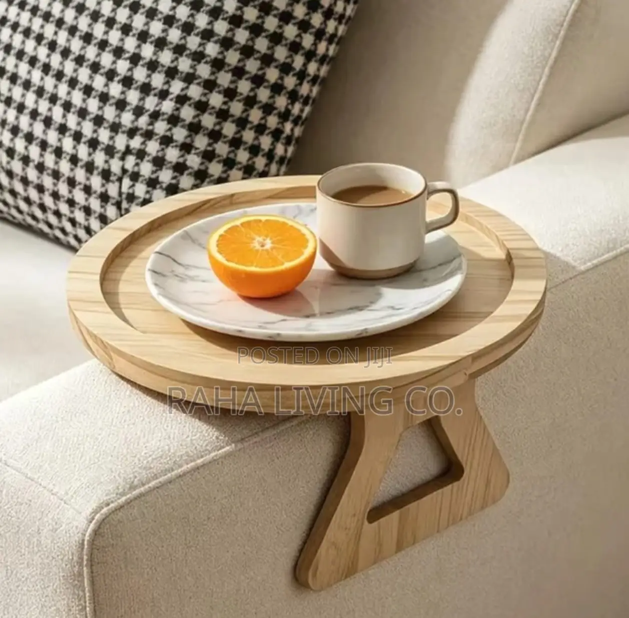 Foldable Bamboo Sofa Arm Rest Tray | 29cm Round | Clip-on Table