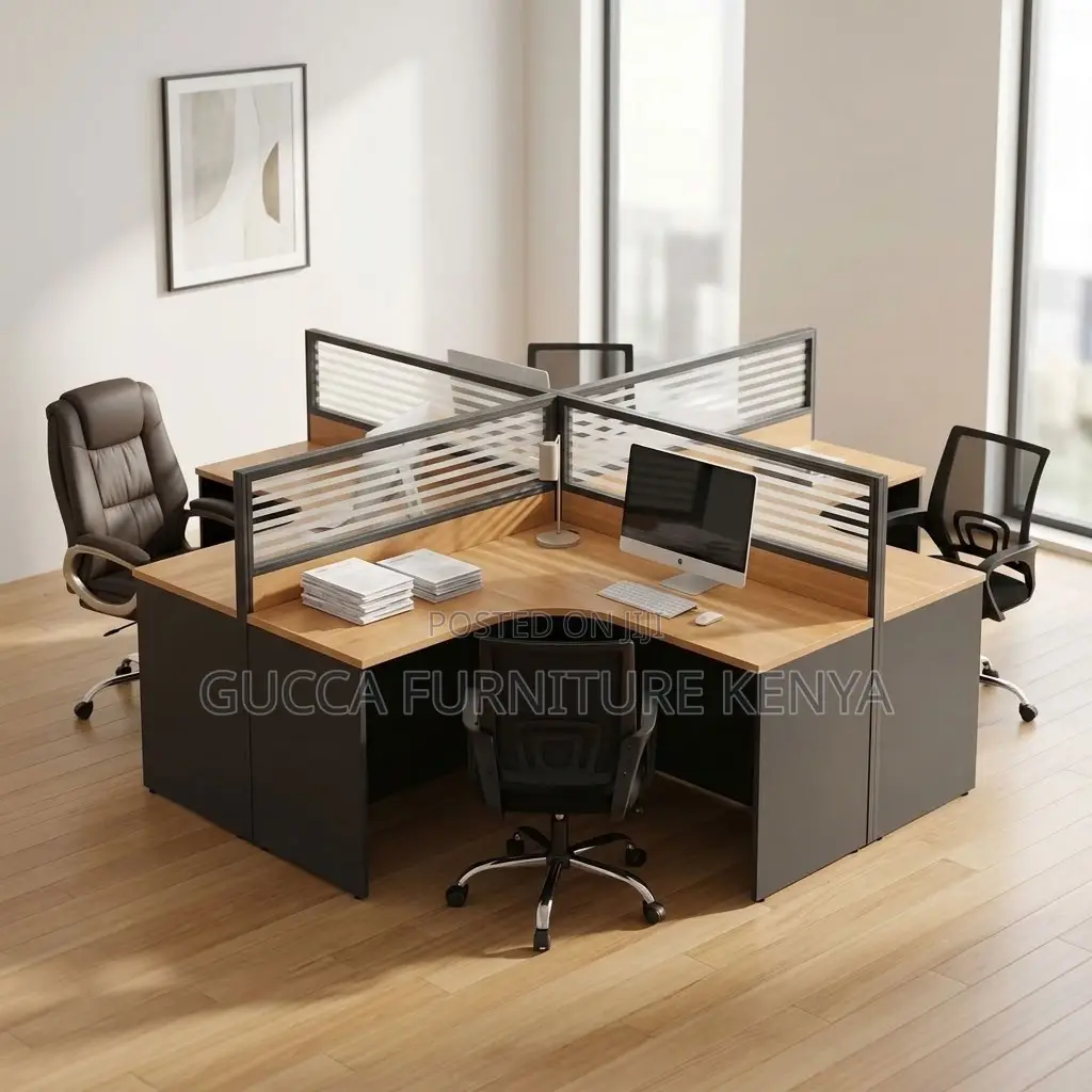 4-Seater Brown Curved Workstation