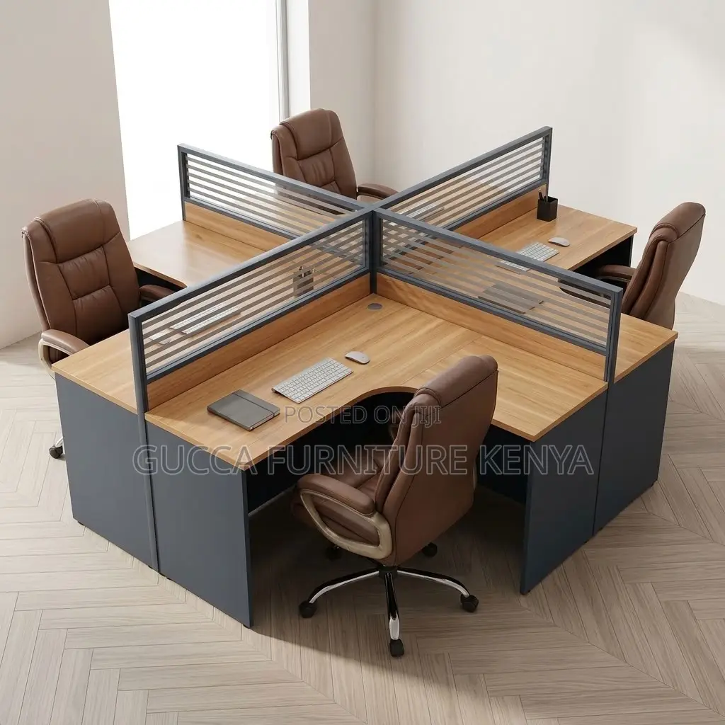 4-Seater Brown Curved Workstation
