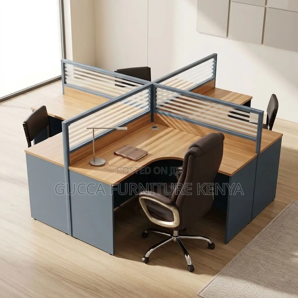4-Seater Brown Curved Workstation
