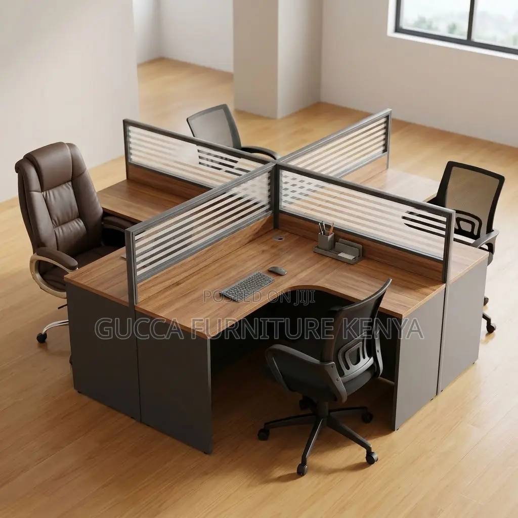 4-Seater Brown Curved Workstation