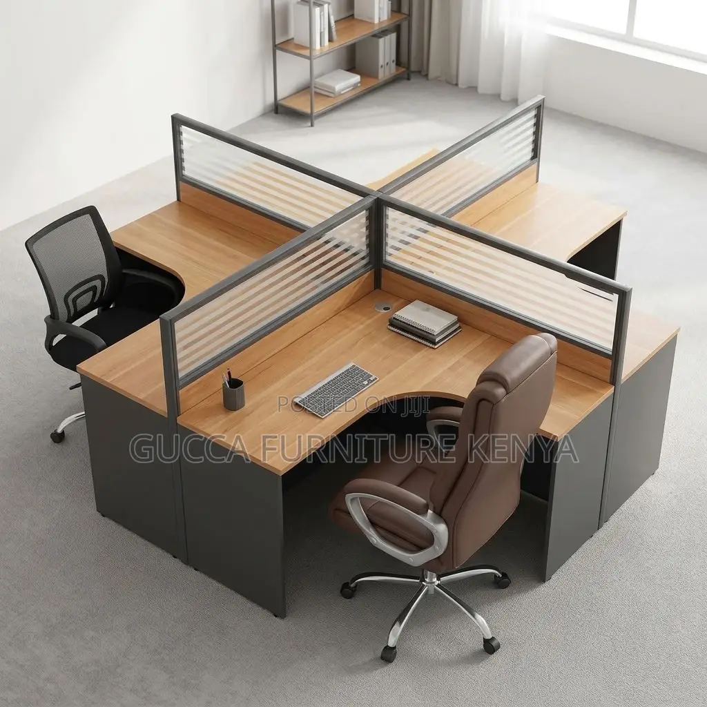 4-Seater Brown Curved Workstation
