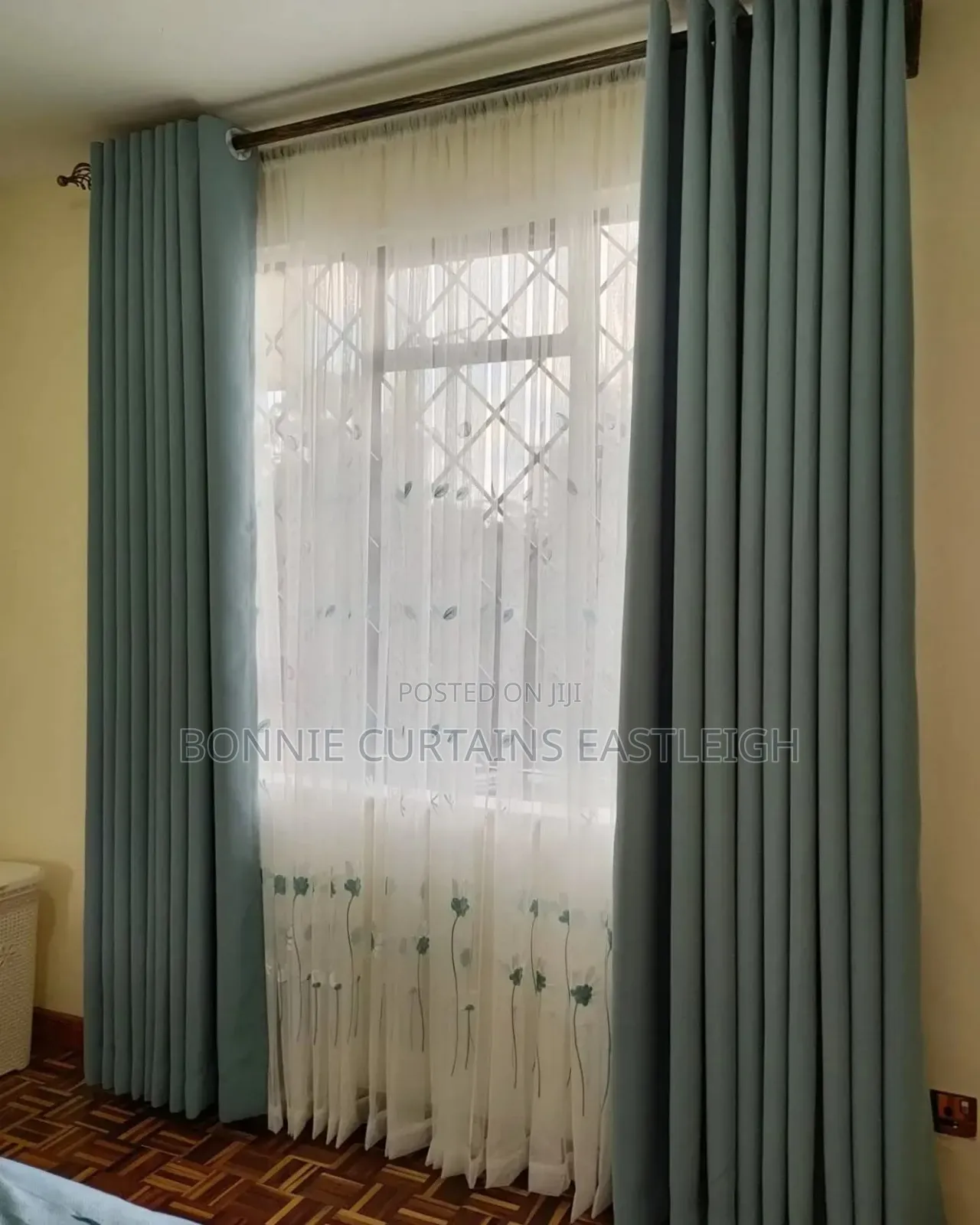 Plain Blue High Quality Curtains and Off White Sheers