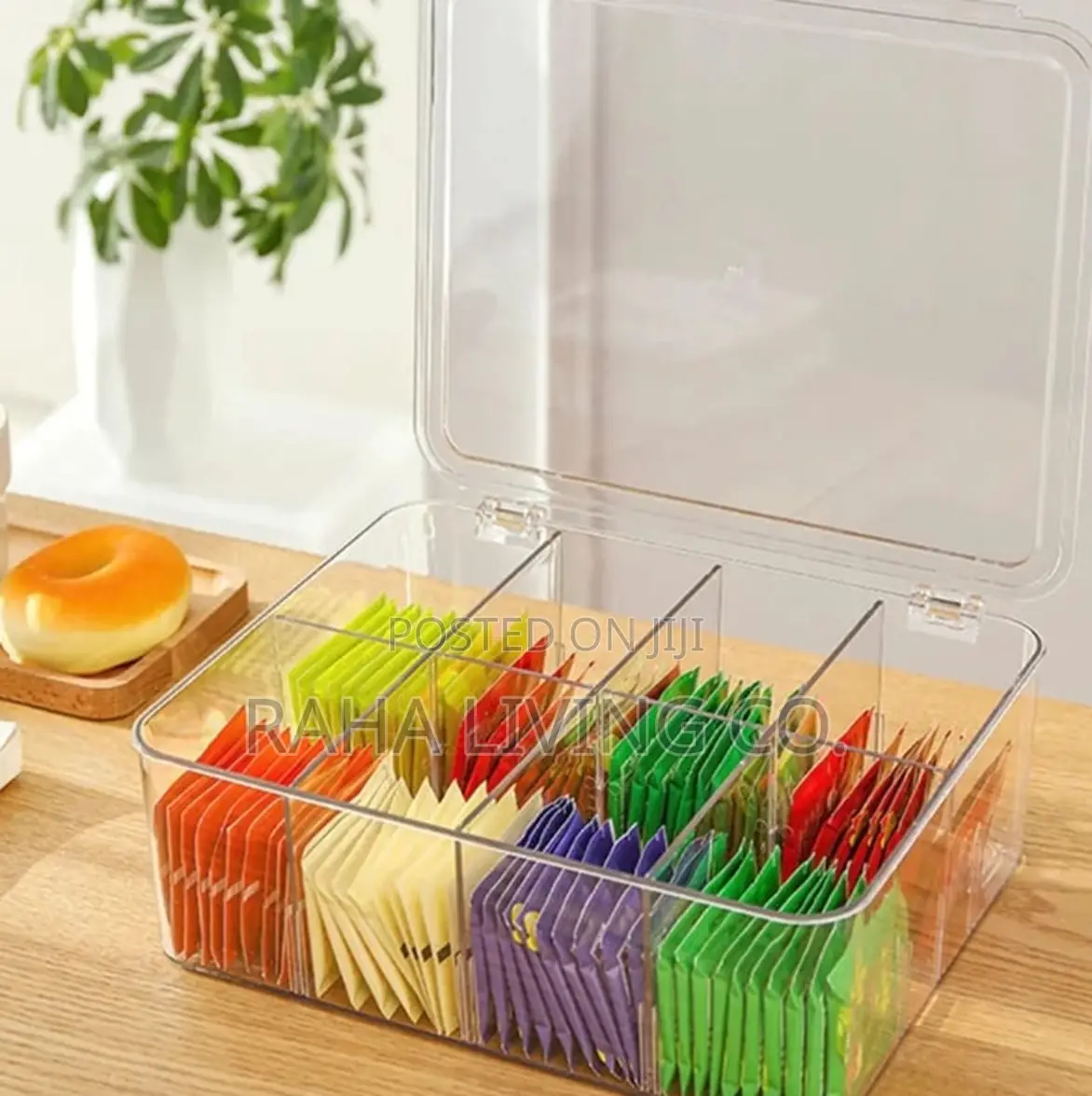 Acrylic Tea Bag Organizer | Clear Lid | Stackable Partition Box