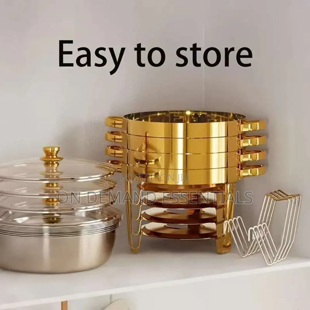 5L Stainless Steel Buffet Warmer With Glass Lid and Gold Stand