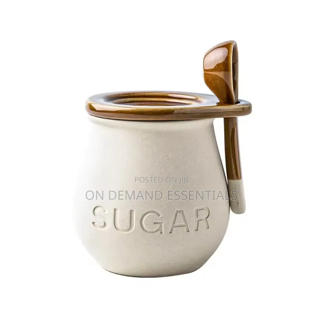 Vintage Ceramic Sugar Jar With Lid and Spoon. Capacity: 450ml