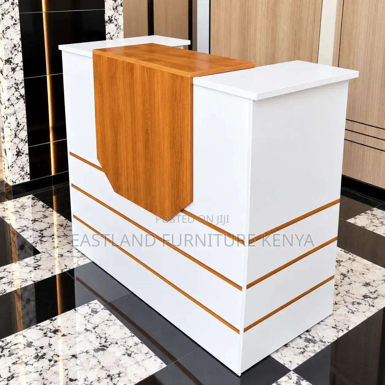Modern Luxury Reception Counter | Premium White & Wooden Office Desk