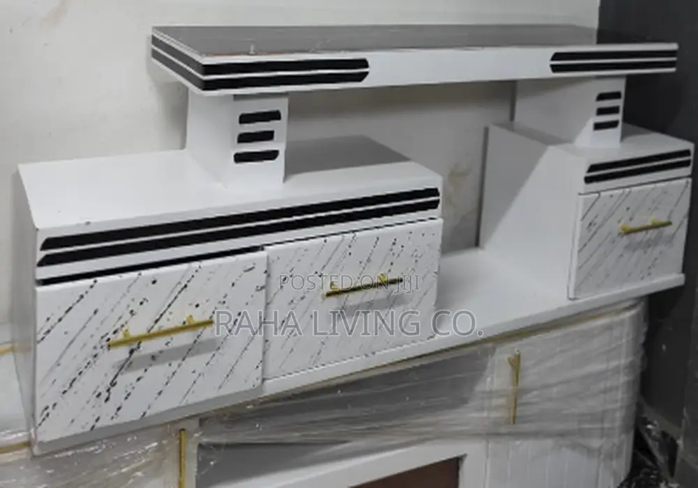 White Marble TV Stand With Drawers | LED Lights | Up to 50 Inch