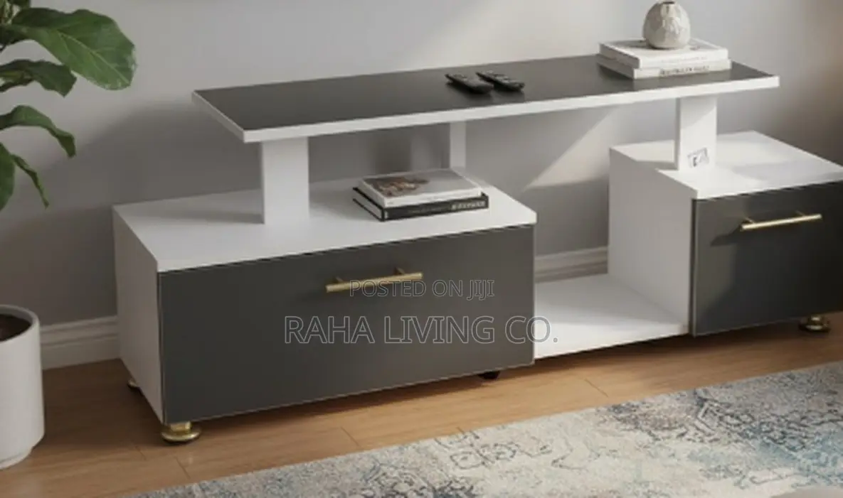 Istanbul 2 Modern TV Stand | 4 Feet | LED Lights | White Grey