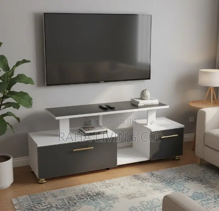 Istanbul 2 Modern TV Stand | 4 Feet | LED Lights | White Grey