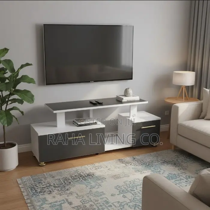 Istanbul 2 Modern TV Stand | 4 Feet | LED Lights | White Grey