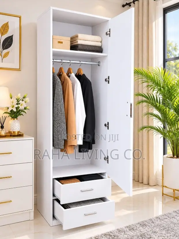 Modern Executive Wooden Wardrobe With Hanger Rail and Drawers