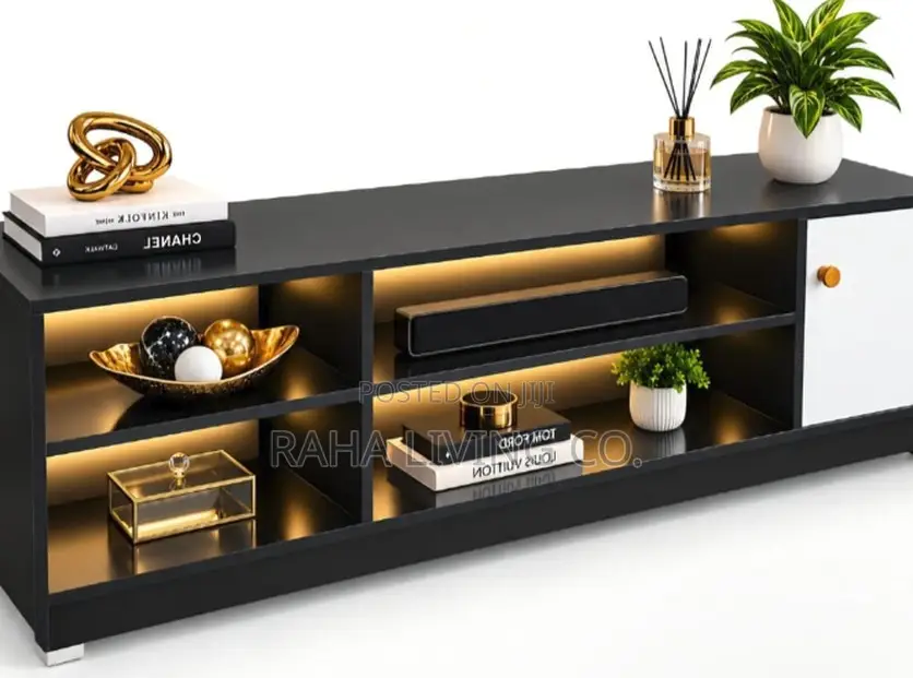 Modern LED TV Stand With Storage Cabinet Black and White