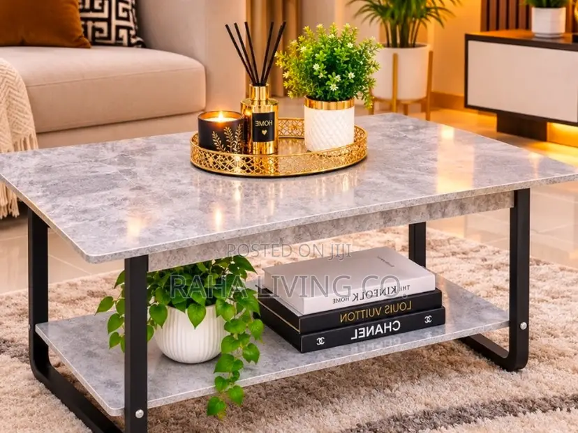 Two Tier Marble Top Coffee Table With Metal Legs
