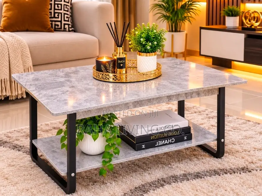 Two Tier Marble Top Coffee Table With Metal Legs