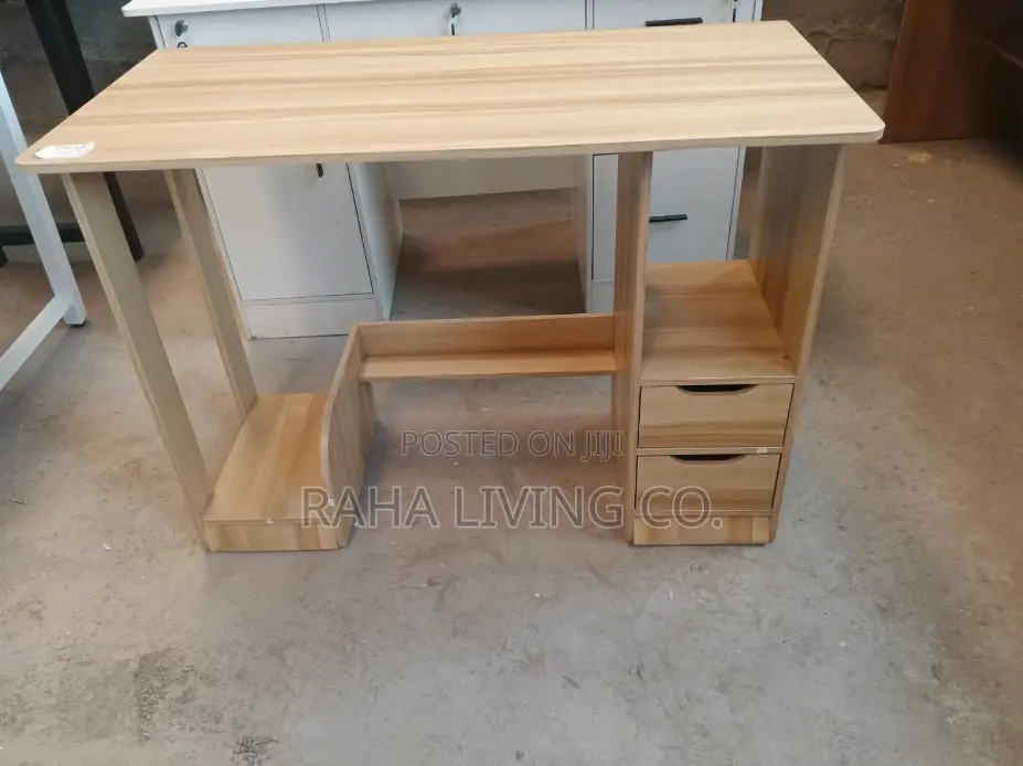 Wooden Study Desk With Drawers and Open Shelf
